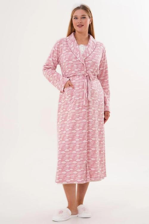 Kadın Polar Desenli Lohusa Hamile Gecelik Sabahlık Takım Seti