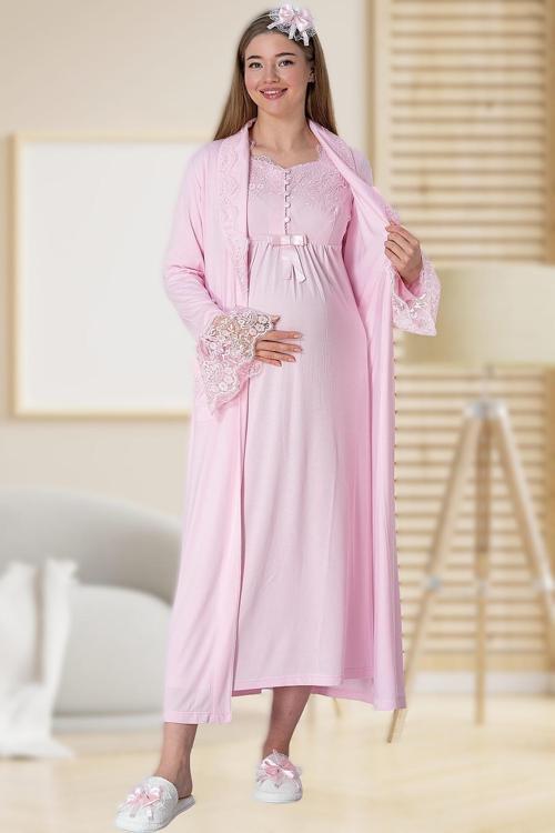 Kadın Dantel Detaylı Lohusa Hamile Gecelik Sababhlık Takım