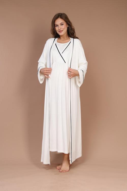 Kadın Biyeli Emzirme Özellikli Kruvaze Lohusa Hamile Sabahlıklı 2'Li Takım Seti