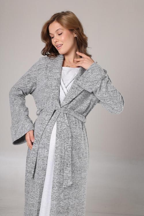 Kadın Dantelli Tasarım Tam Boy Uzun Kol Gecelik Sabahlık Takım Seti