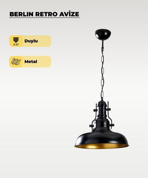 Berlin Retro Avize Siyah / Metal - E27 Duylu