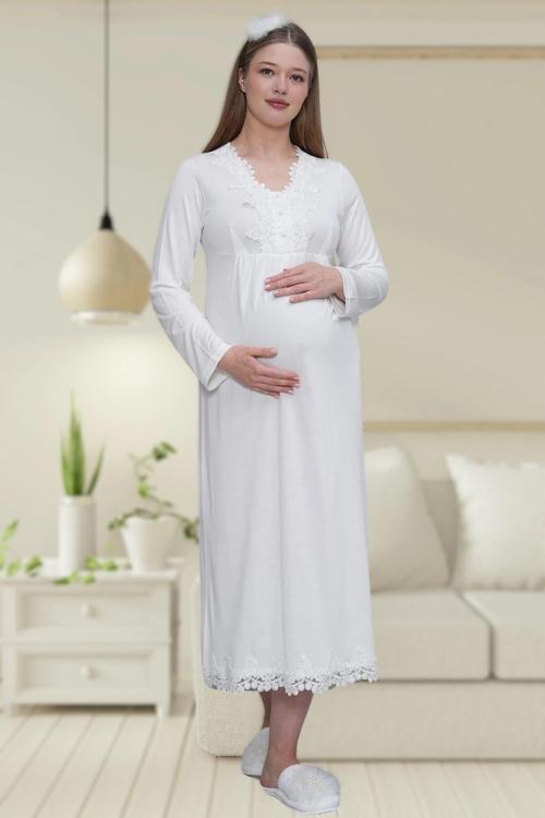 Kadın Dantel Detaylı Lohusa Hamile Gecelik Sababhlık Takım