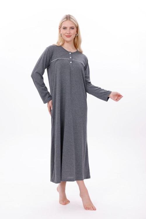 Kadın Büyük Beden Uzun Kol Biyeli Battal Tek Gecelik
