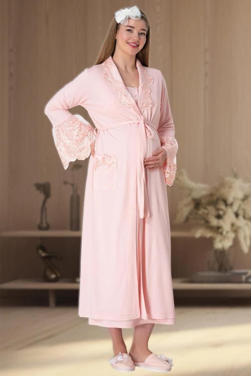 Kadın Dantel Detaylı Lohusa Hamile Gecelik Sababhlık Takım