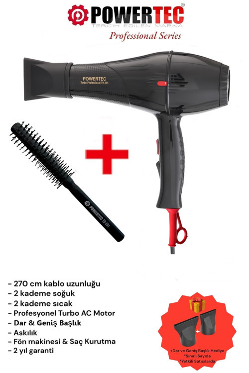 TR-701 Profesyonel Fön Makinesi + Profesyonel Berber Fön Fırçası