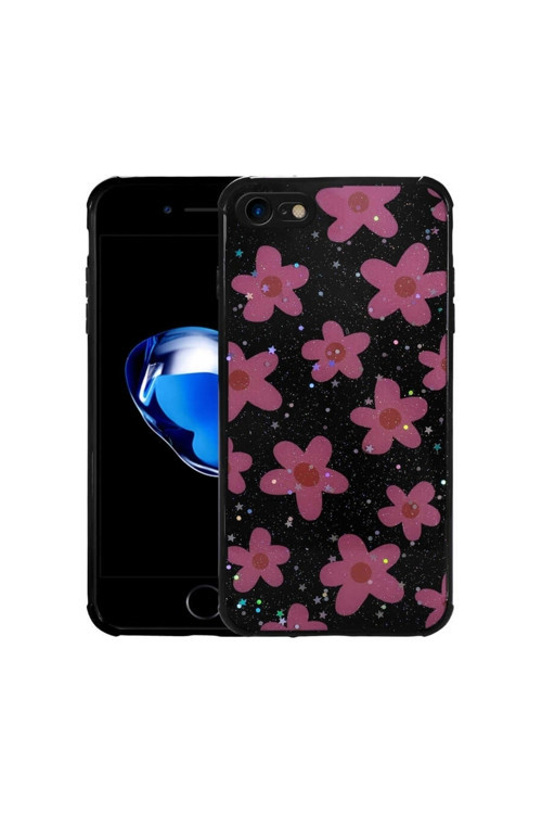 Apple İphone 7 Kılıf Simli Desenli Kamera Korumalı Parlak Popy Kapak