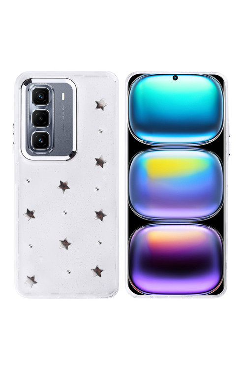 İnfinix Hot 50 Pro Plus 4G Kılıf Airbag Tasarımlı Simli Şeffaf Kutup Kapak - Yıldız