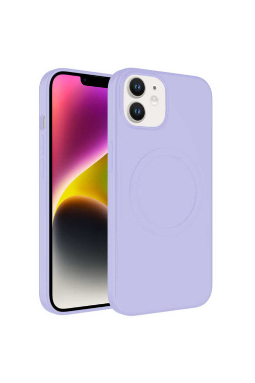 İphone 11 Uyumlu Magsafe Wireless Şarj Özellikli Pastel Renk Silikon Plas Kılıf-Lila