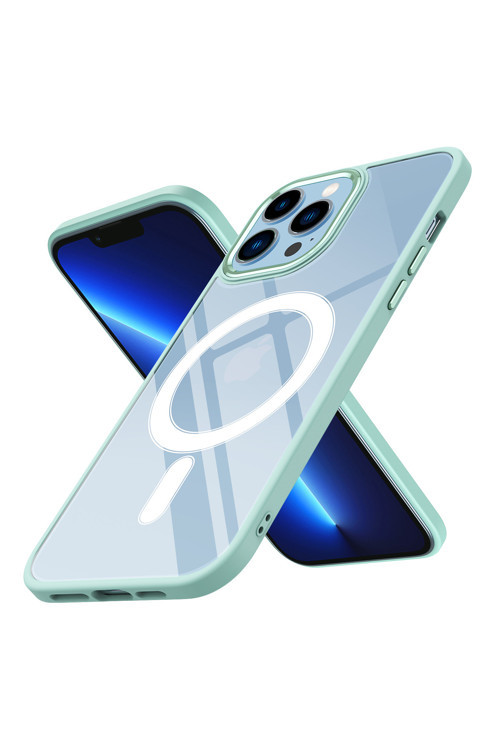 İphone 12 Pro Uyumlu Wireless Şarj Özellikli Krom Magsafe Silikon Kılıf-Yeşil