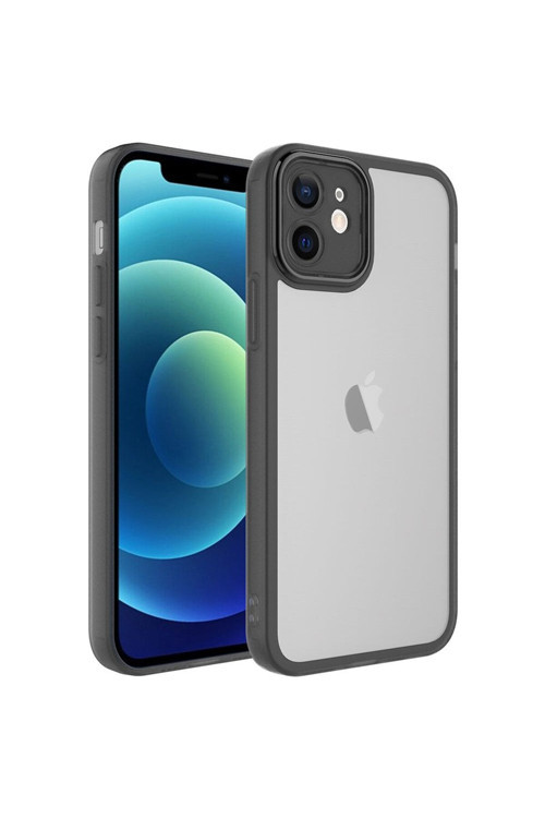 İphone 12 Uyumlu Kamera Korumalı Transparan Post Kılıf-Siyah