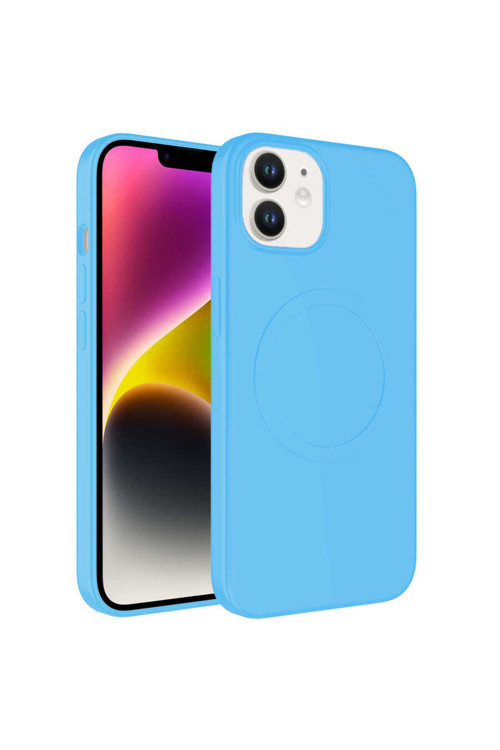 Yuccatech İphone 12 Uyumlu Magsafe Wireless Şarj Özellikli Pastel Renk Silikon Plas Kılıf-Mavi Açık