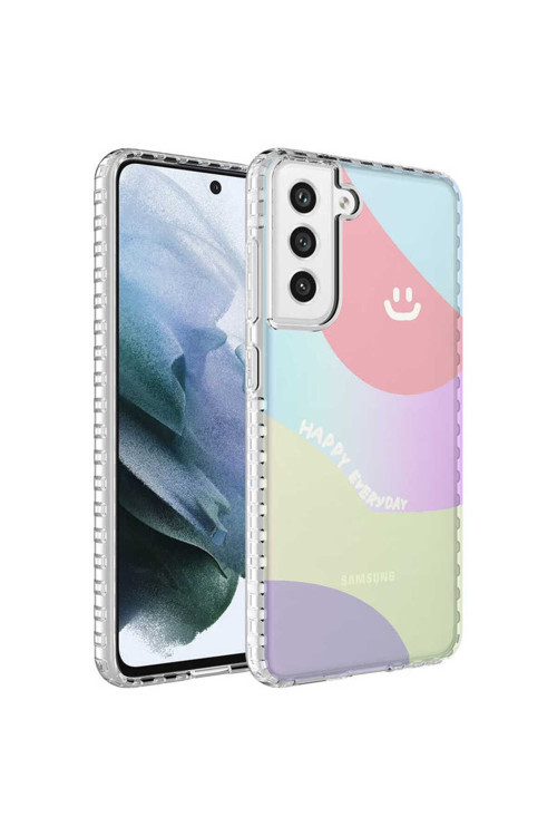 Galaxy S21 Fe Kılıf Airbag Kenarlı Renkli Desenli Silikon Elegans Kapak
