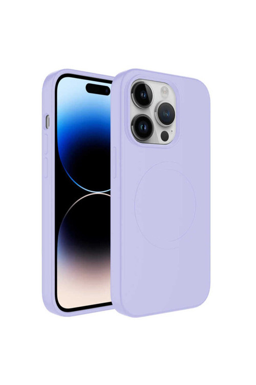 İphone 14 Pro Uyumlu Magsafe Wireless Şarj Özellikli Pastel Renk Silikon Plas Kılıf-Lila