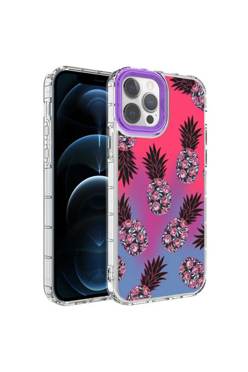 İphone 14 Pro Uyumlu Kamera Korumalı Renkli Desenli Sert Silikon Korn Kılıf-No6