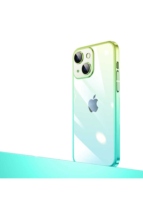 İphone 14 Uyumlu Parlak Renk Geçişli Kamera Korumalı Csk Senkron Kılıf-Yeşil-Mavi