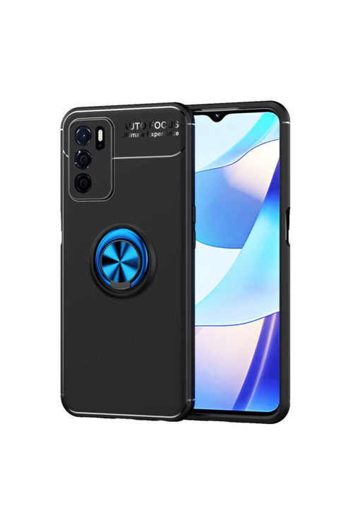 Oppo A16 Uyumlu Kılıf Ravel Silikon Kapak (Siyah-Mavi)