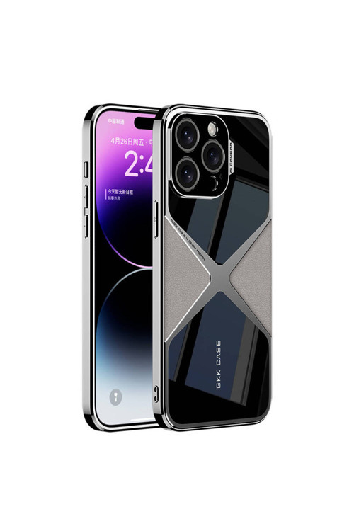 Apple İphone 15 Pro Kılıf Ultra İnce Kamera Korumalı Pc + Deri Arka Yüzey X-Pro Kapak-Titanyum-