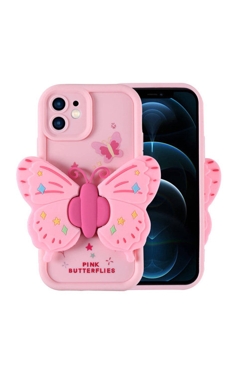 İphone 12 Kılıf Kamera Korumalı Figür Tasarımlı Kapya Kapak-Pembe Açık