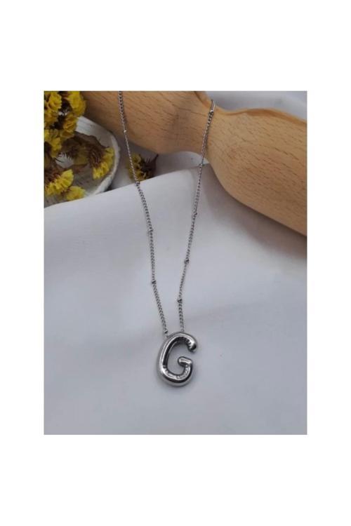 Çelik Gümüş G Balon Harf Kolye