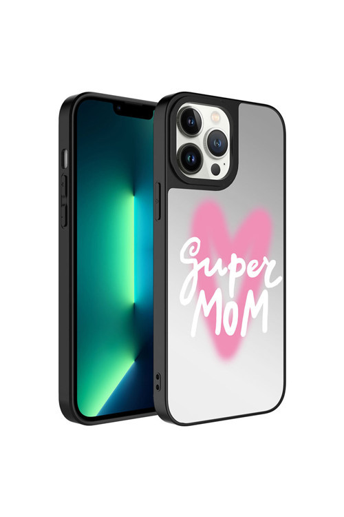 İphone 13 Pro Uyumlu Aynalı Desenli Kamera Korumalı Parlak Lckc Mirror Kılıf-Süper Anne
