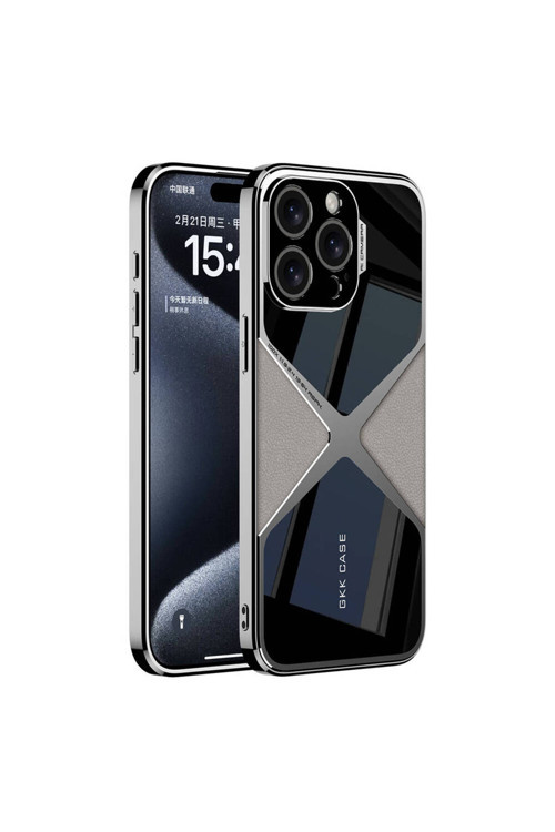 Tecnogelişen Apple İphone 15 Pro Max Kılıf Ultra İnce Kamera Korumalı Pc + Deri Arka Yüzey X-Pro Kapak-Titan