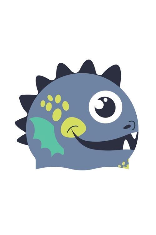 Silikon Yüzücü Bonesi - Mavi/Sarı Ejderha Modeli - Standart Beden