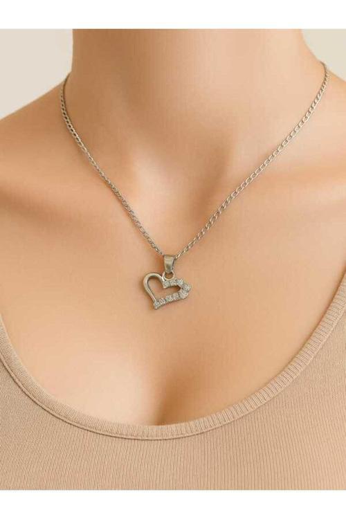 925 Ayar Gümüş Kalp Figürlü Taşlı Kolye Ucu