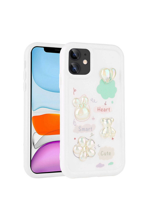 İphone 11 Uyumlu Kabartma Figürlü Parlak Mkc Toys Silikon Kılıf-Beyaz