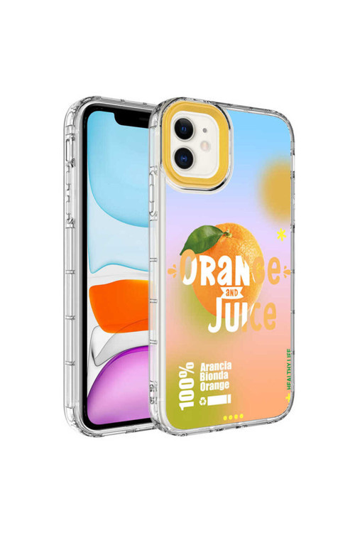 İphone 12 Uyumlu Kamera Korumalı Renkli Desenli Sert Silikon Csm Korn Kılıf-No3