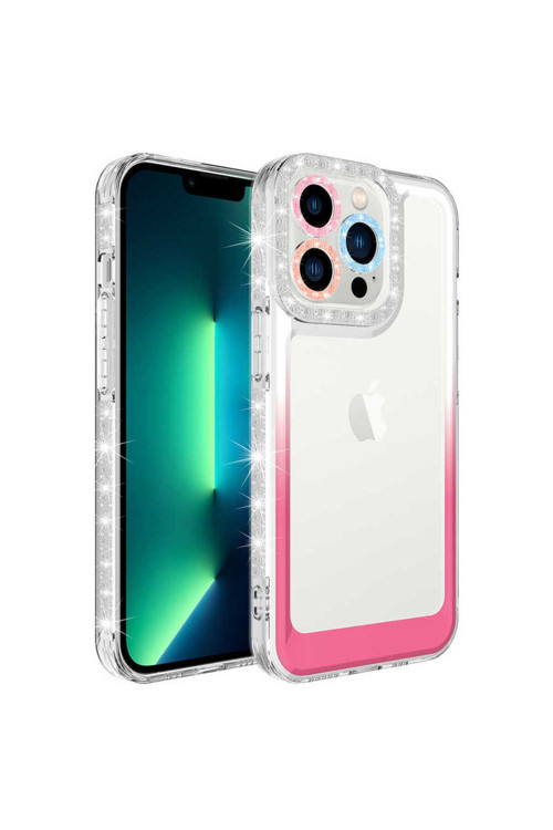 İphone 12 Pro Max Uyumlu Simli Ve Renk Geçiş Tasarımlı Lens Korumalı Park Kılıf-Beyaz-Pem