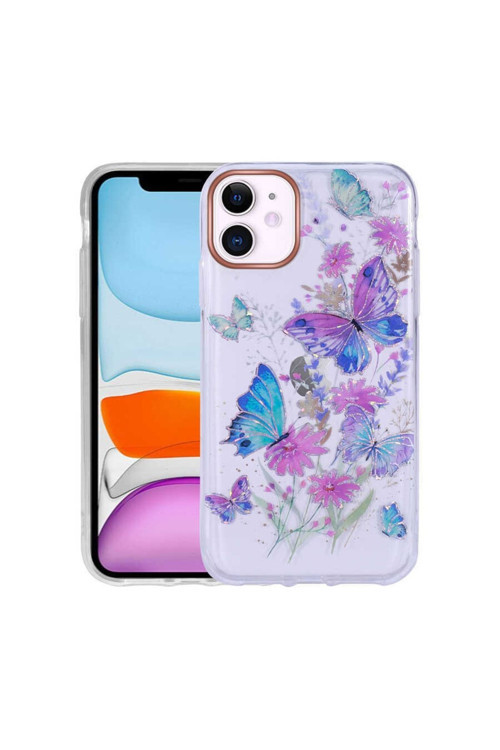 Apple Iphone 11 Kılıf Desenli Simli Sert Inka Uyumlu Kapak
