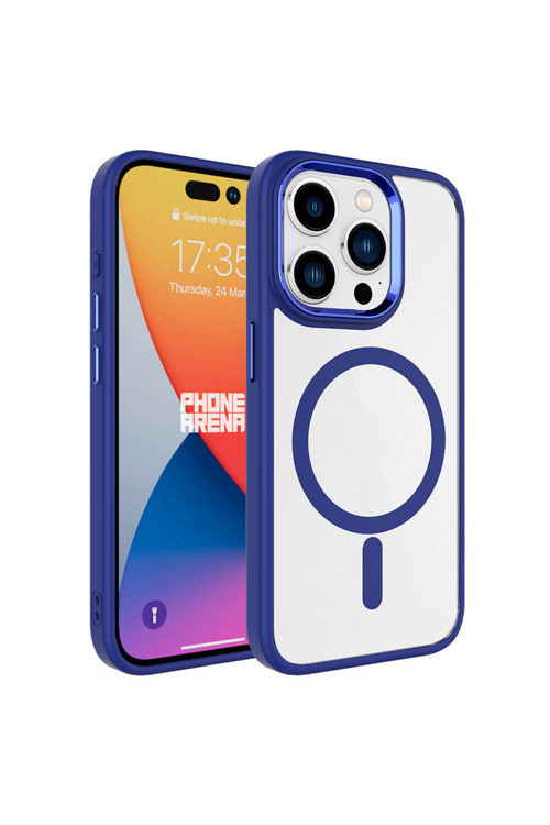 İphone 15 Pro Uyumlu Wireless Şarj Özellikli Krom Magsafe Silikon Kılıf-Lacivert