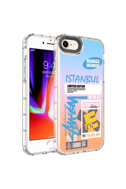 İphone 8 Kılıf Kamera Korumalı Renkli Desenli Sert Silikon Korn Kapak - No1