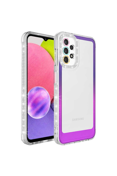 Galaxy A23 Kılıf Simli Ve Renk Geçiş Tasarımlı Lens Korumalı Park Kapak