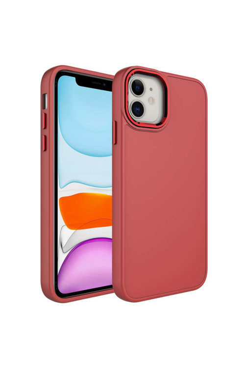 Apple Iphone 11 Kılıf Metal Çerçeve Ve Buton Tasarımlı Silikon Luna Kapak Renk Açık Mürdüm