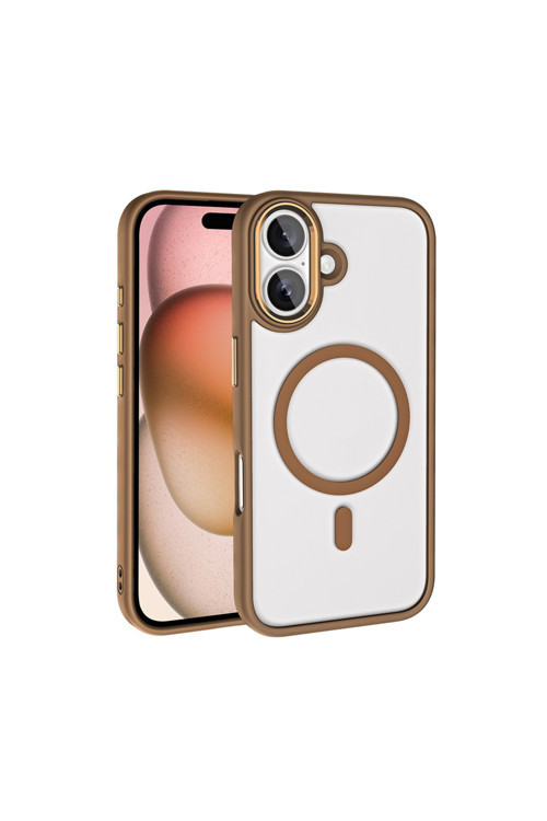 İphone 16 Kılıf Wireless Şarj Özellikli Krom Magsafe Silikon Kapak - Rose Brown