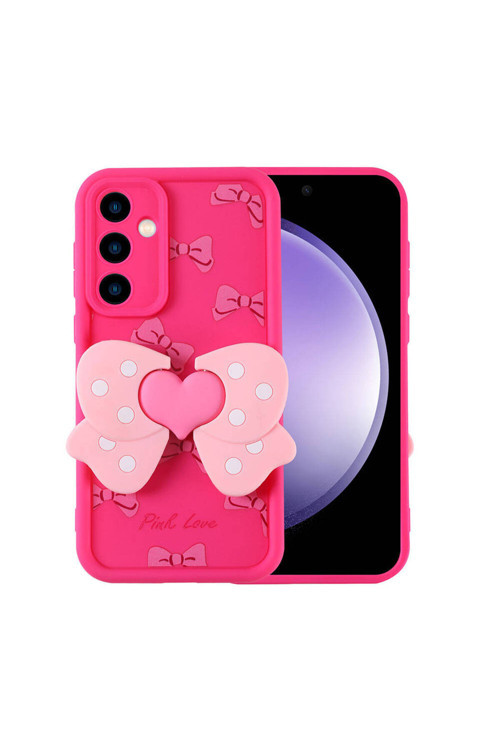 Galaxy S23 Fe Kılıf Kamera Korumalı Figür Tasarımlı Kapya Kapak-Pembe Koyu