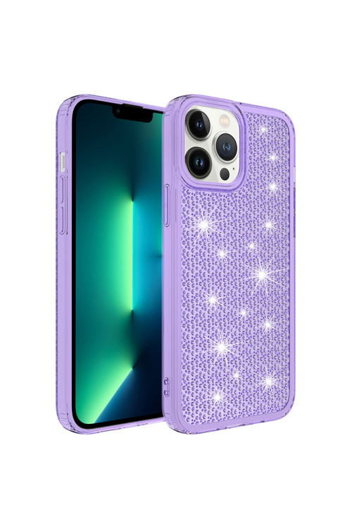 İphone 13 Pro Uyumlu Aihttgli Parlak Tasarımlı Snow Kılıf-Mor