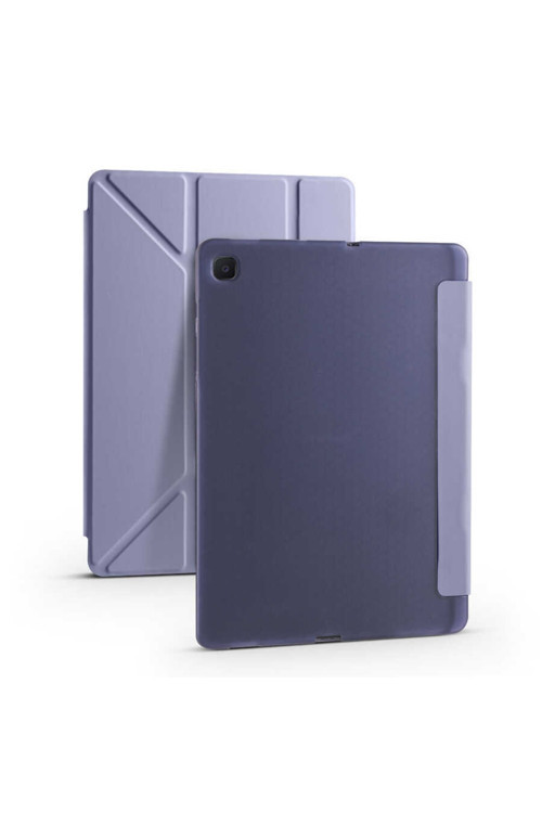 Galaxy Tab S6 Lite P610 Kılıf Tri Folding Kalem Bölmeli Standlı Kılıf Renk Mor