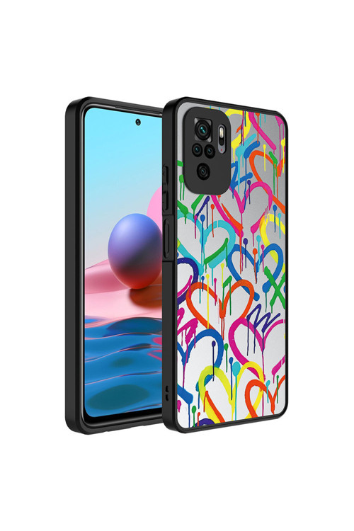 Redmi Note 10 Kılıf Aynalı Desenli Kamera Korumalı Parlak Mirror Kapak - Kalp