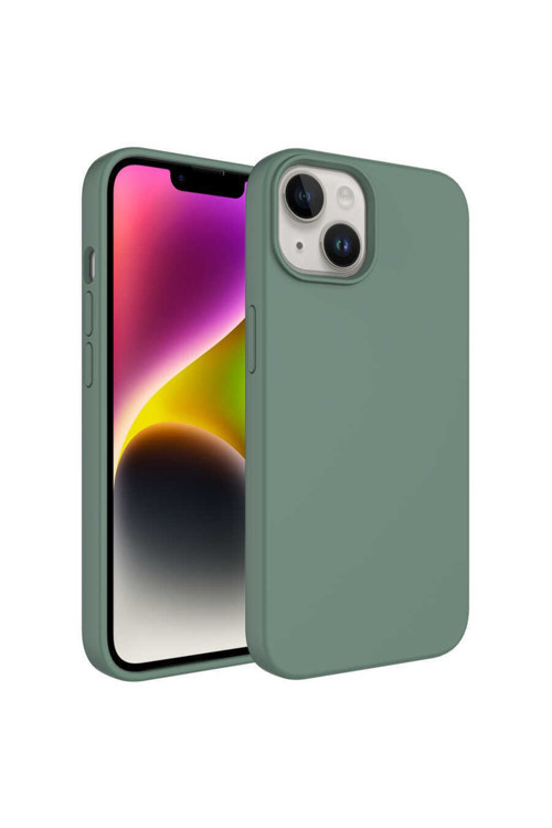 Apple Iphone 14 Uyumlu Kılıf Sıvı Teknolojili Silinebilir Sert Kivi Kapak (Koyu Yeşil)