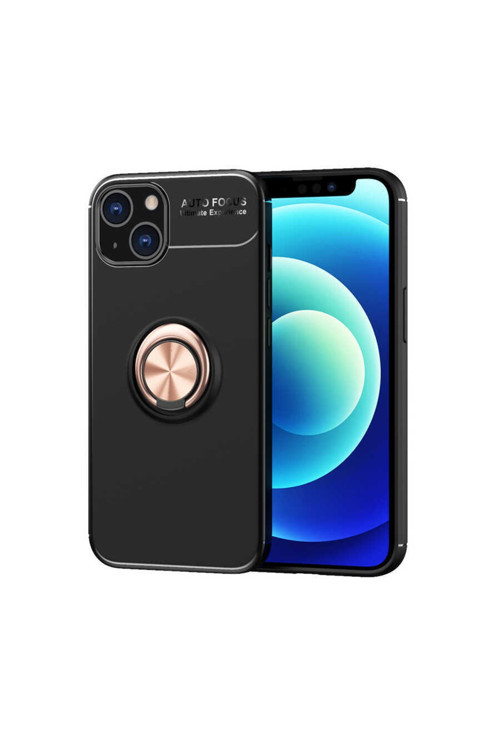 Apple Iphone 14 Max Kılıf Ravel Silikon Kapak - Siyah-Rose Gold