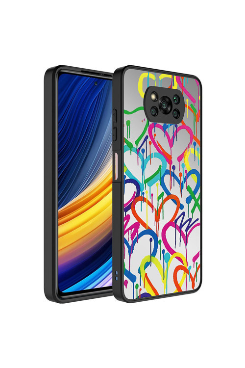 Xiaomi Poco X3 Kılıf Aynalı Desenli Kamera Korumalı Parlak Mirror Kapak-Kalp