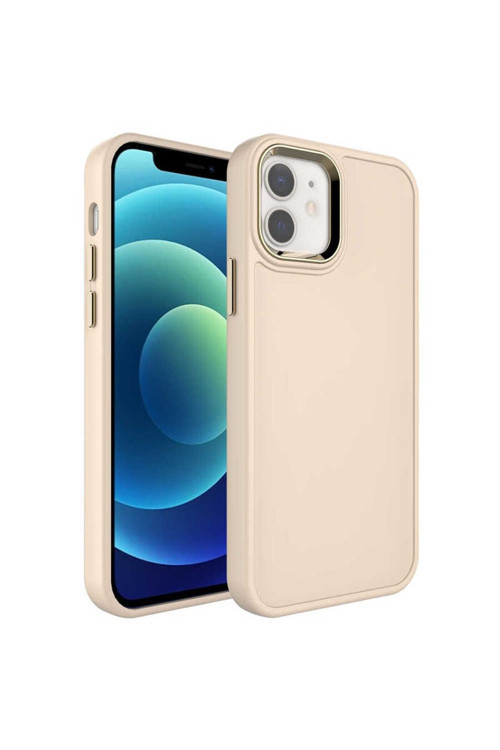 İphone 11 Uyumlu Metal Çerçeve Ve Buton Tasarımlı Sert Mkc Botox Kılıf-Krem