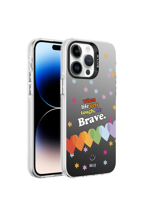 İphone 14 Pro Max Uyumlu Desenli Silver Sert Telefon Kılıfı-Kalp