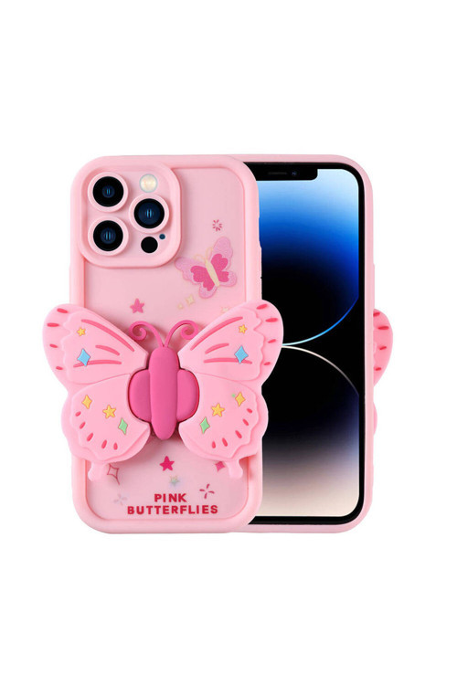 İphone 14 Pro Kılıf Kamera Korumalı Figür Tasarımlı Kapya Kapak-Pembe Açık