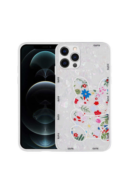 İphone 12 Pro Uyumlu Desenli Sert Silikon Mumila Kılıf-White Rabbit
