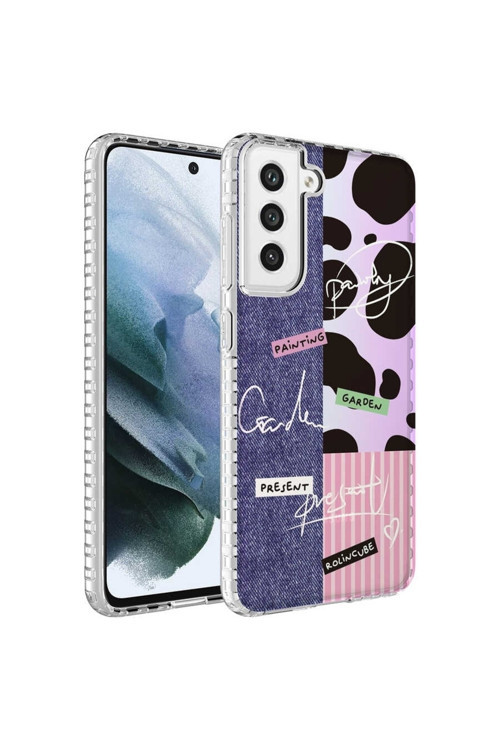 Galaxy S21 Fe Kılıf Airbag Kenarlı Renkli Desenli Silikon Elegans Kapak