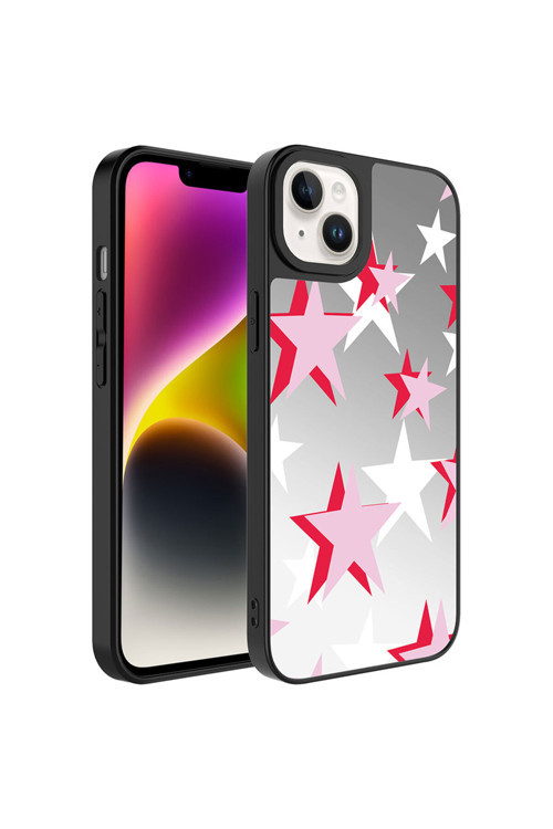 İphone 14 Plus Uyumlu Aynalı Desenli Kamera Korumalı Parlak Mirror Kılıf-Yıldız