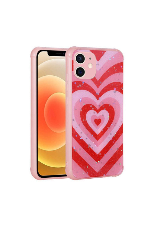 Apple Iphone 11 Uyumlu Kılıf Simli Desenli Kamera Korumalı Parlak Popy Kapak, Kalp